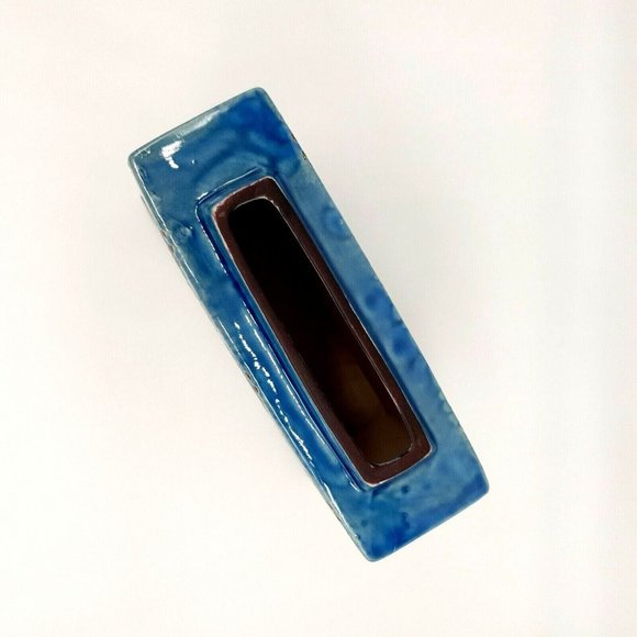 Rectangular Floral Vase Blue Ceramic Glazed 8" x 8" Square Centerpiece Home Deco - Picture 8 of 9